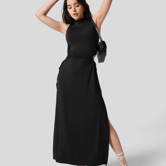 Mock Neck Sleeveless Cut Out Drawstring Split Maxi Casual Dress - Picture 4 of 4